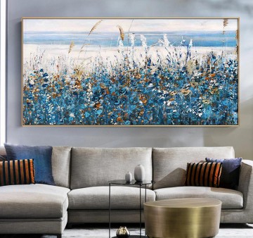 textura de arte de pared de hierba de cola de caballo azul Pinturas al óleo